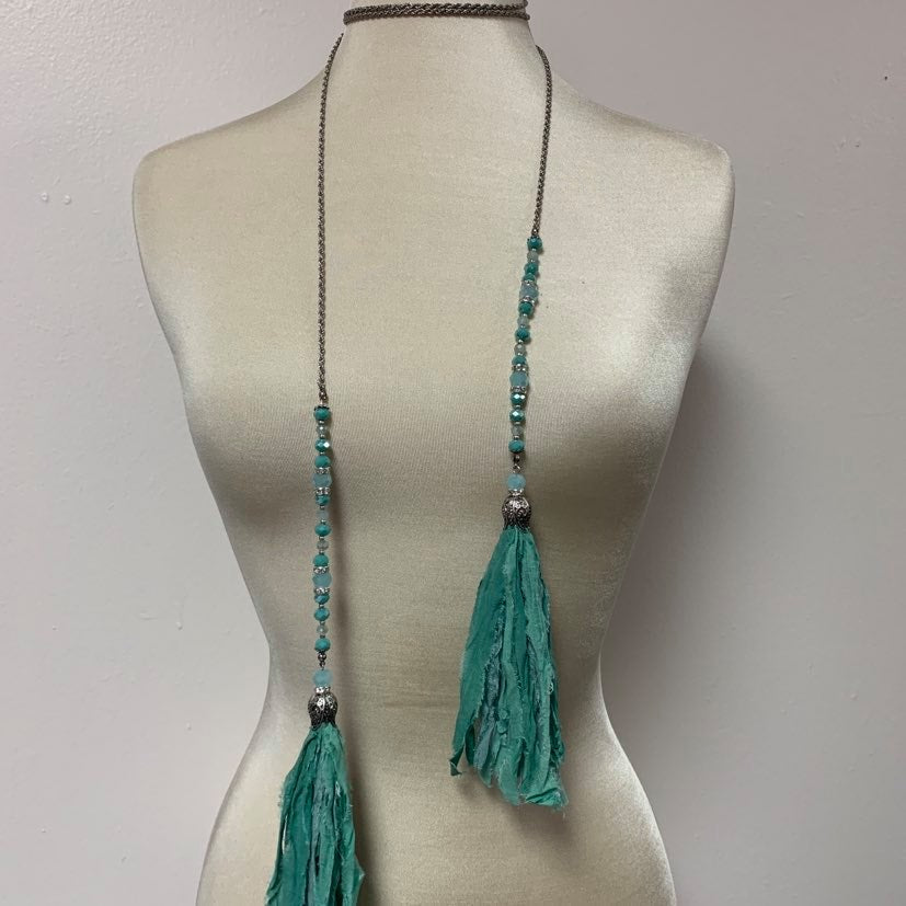 Fabric hot sale tassel necklace